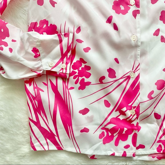 VINTAGE Crisp White & Pink Floral Blouse - Picture 4 of 6